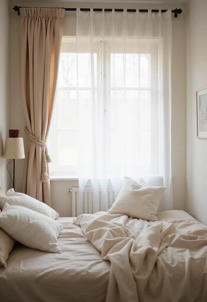 26 Bedroom Small Space Ideas That Feel Airy Organized 10. Use Light Fabrics