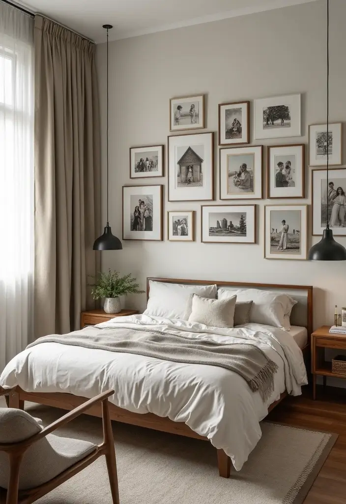 26 Bedroom Small Space Ideas That Feel Airy Organized 11. Personalized Wall Art