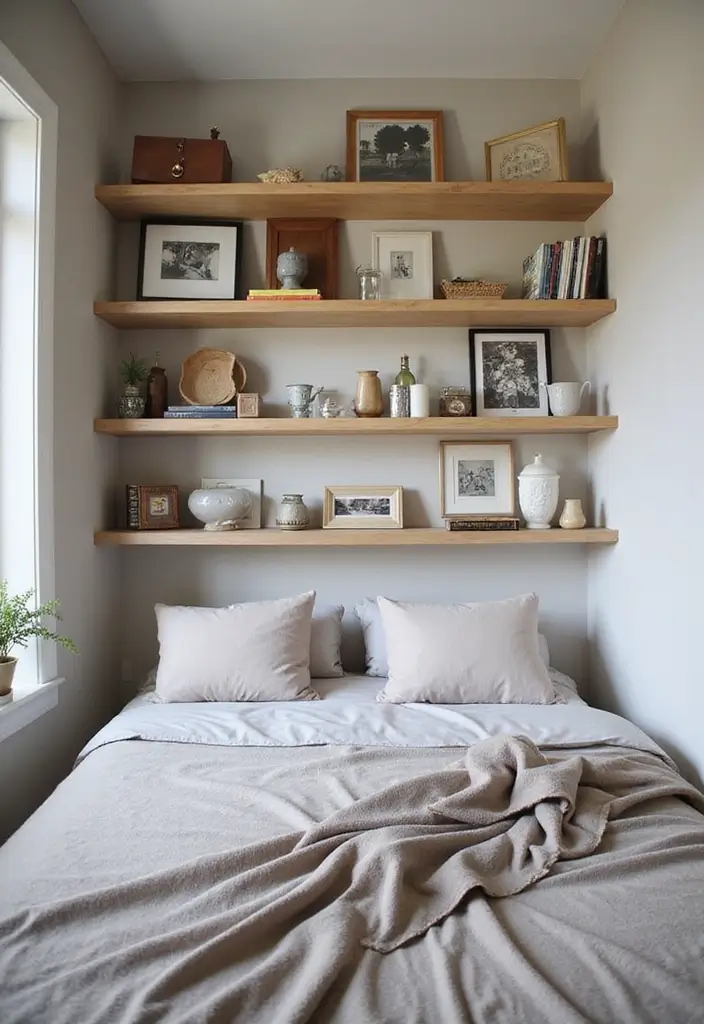 26 Bedroom Small Space Ideas That Feel Airy Organized 18. Display Personal Collections