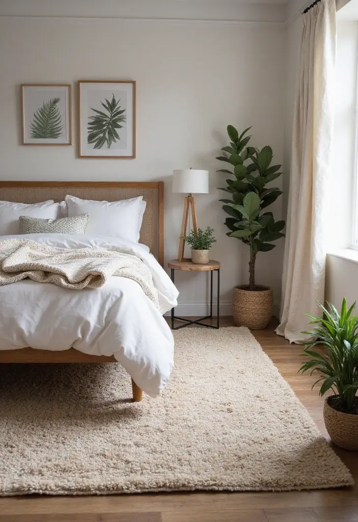 26 Bedroom Small Space Ideas That Feel Airy Organized 22. Incorporate Rugs for Comfort