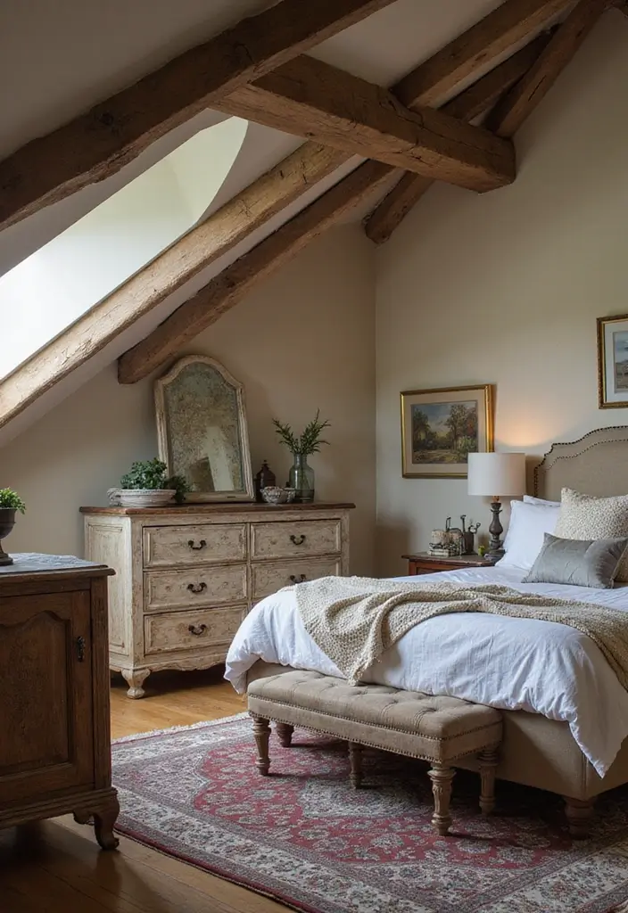 27 Attic Bedroom Ideas Master Suite That Feel Private Luxurious 15. Vintage Charm