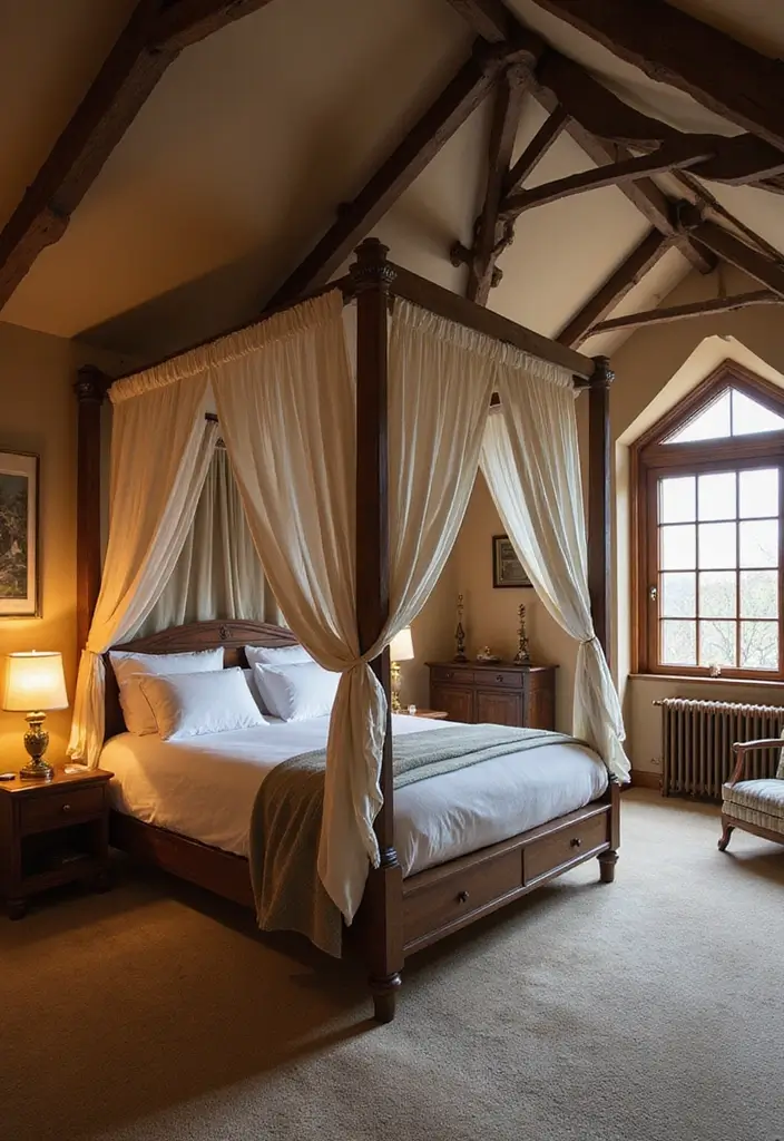27 Attic Bedroom Ideas Master Suite That Feel Private Luxurious 17. A Luxurious Canopy Bed
