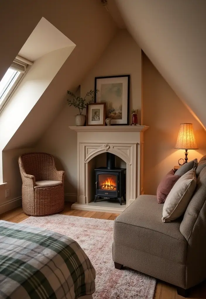 27 Attic Bedroom Ideas Master Suite That Feel Private Luxurious 24. Cozy Fireplace Nook