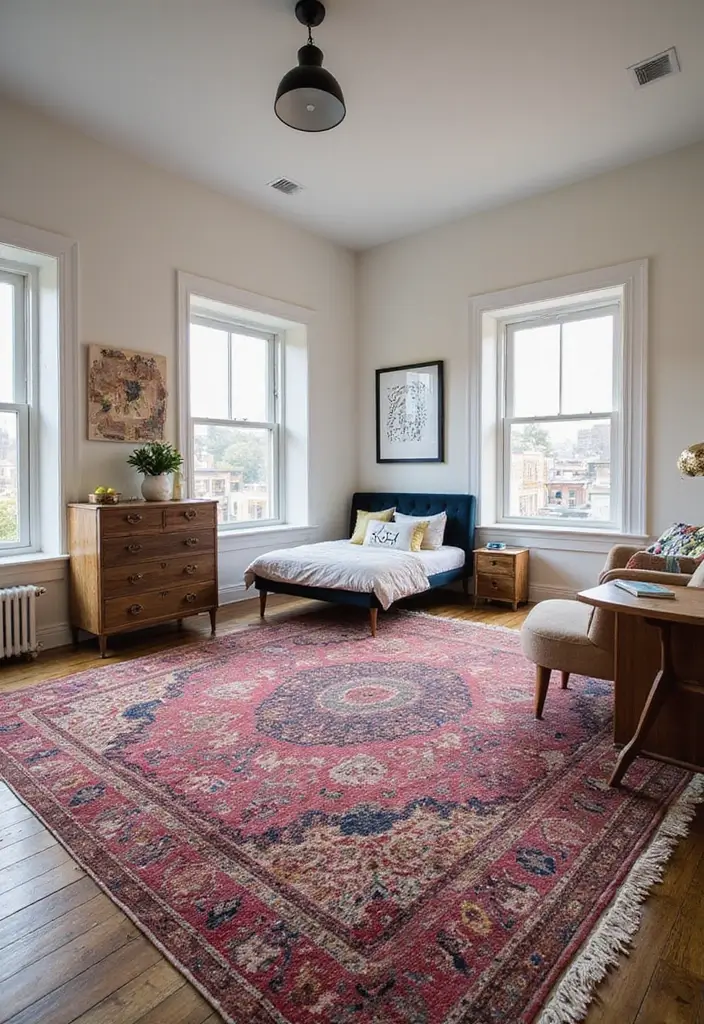 27 Teen Loft Bedroom Ideas That Are Modern and Multi Functional 20. Statement Rugs for Style