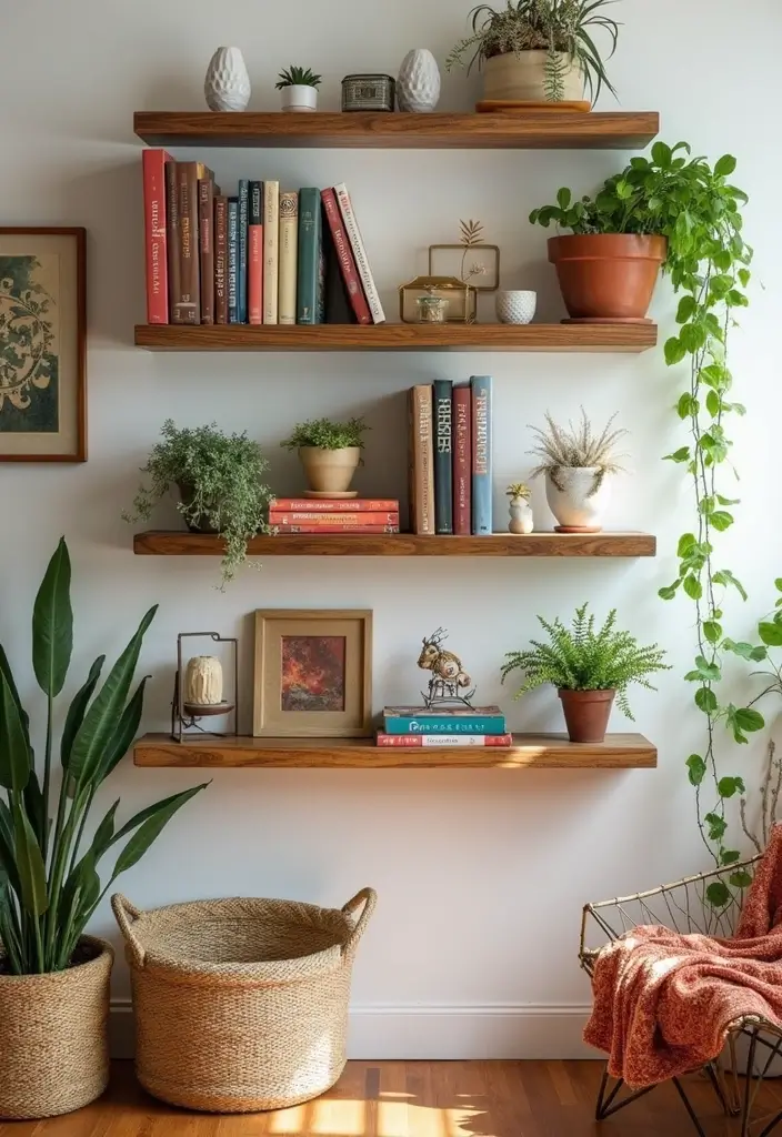 28 Corner Shelf Ideas Bedroom That Are Functional and Pretty 1. Floating Wood Shelves