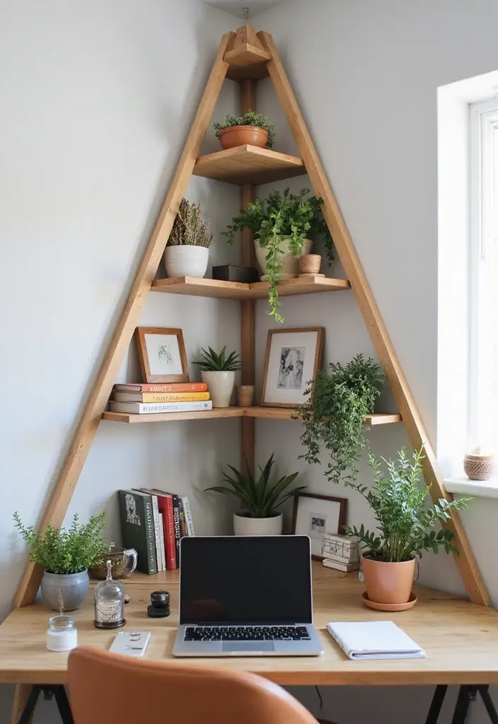 28 Corner Shelf Ideas Bedroom That Are Functional and Pretty 13. Triangular Corner Desk Shelves