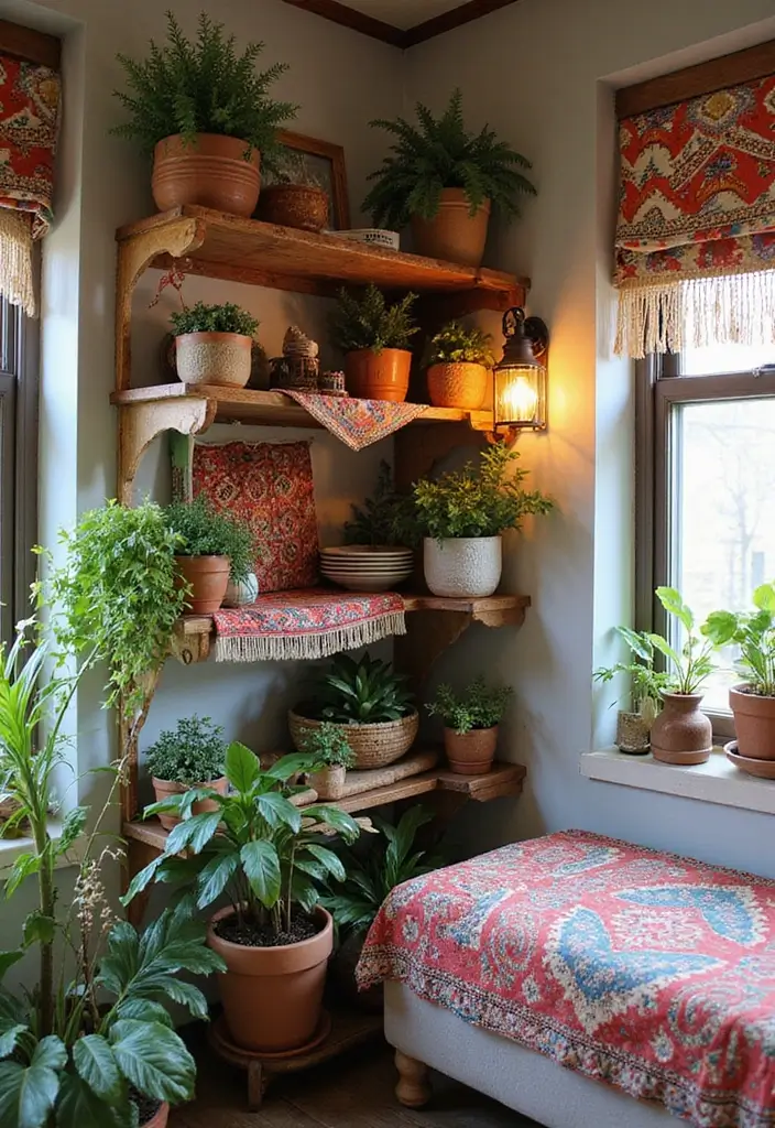 28 Corner Shelf Ideas Bedroom That Are Functional and Pretty 16. Decorative Corner Shelf with Fabric