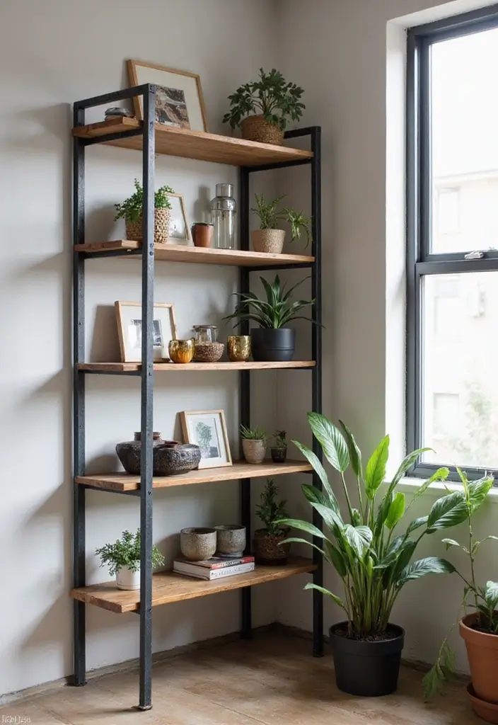 28 Corner Shelf Ideas Bedroom That Are Functional and Pretty 20. Corner Industrial Shelf