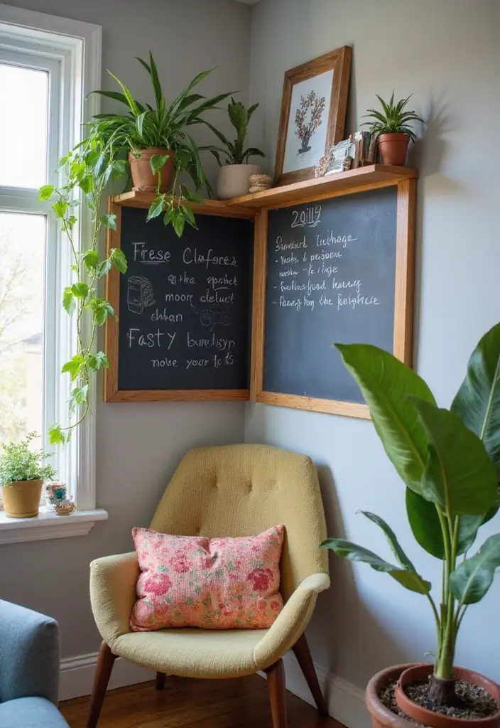 28 Corner Shelf Ideas Bedroom That Are Functional and Pretty 21. Corner Shelf with Chalkboard Paint