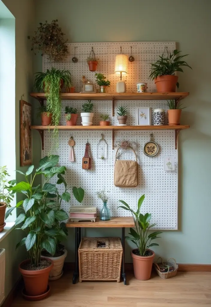 28 Corner Shelf Ideas Bedroom That Are Functional and Pretty 22. Corner Shelf with Pegboard