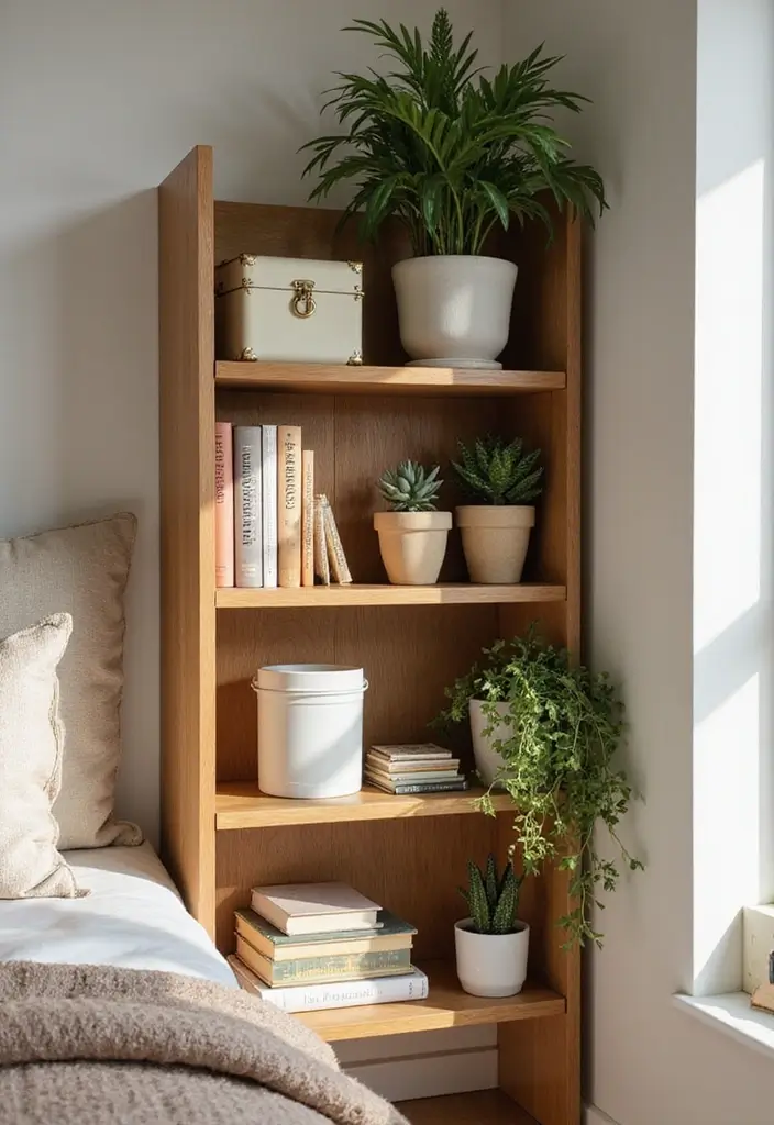 28 Corner Shelf Ideas Bedroom That Are Functional and Pretty 23. Corner Shelf with Open Storage