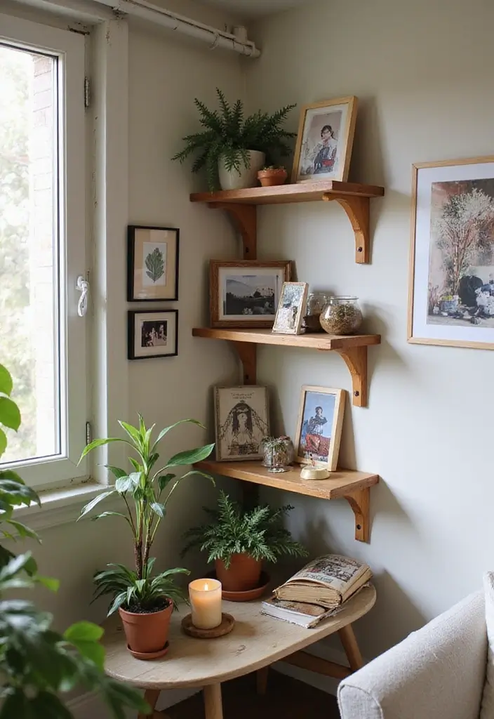 28 Corner Shelf Ideas Bedroom That Are Functional and Pretty 24. Corner Shelf with Scrapbook Display