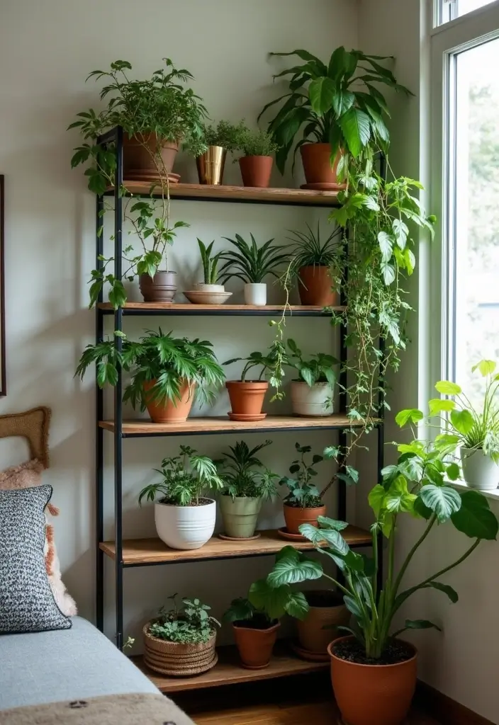 28 Corner Shelf Ideas Bedroom That Are Functional and Pretty 4. Corner Plant Shelf