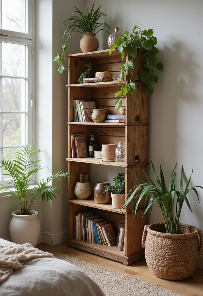 28 Corner Shelf Ideas Bedroom That Are Functional and Pretty 6. Rustic Crate Shelving