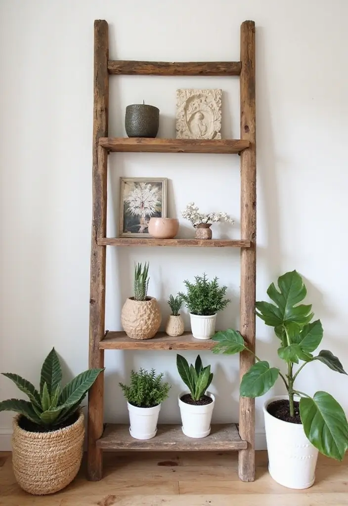 28 Corner Shelf Ideas Bedroom That Are Functional and Pretty 8. DIY Ladder Shelf