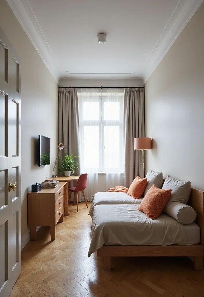 28 Long Narrow Bedroom Ideas That Fix Tricky Layouts 19. Opt for a Daybed for Versatility