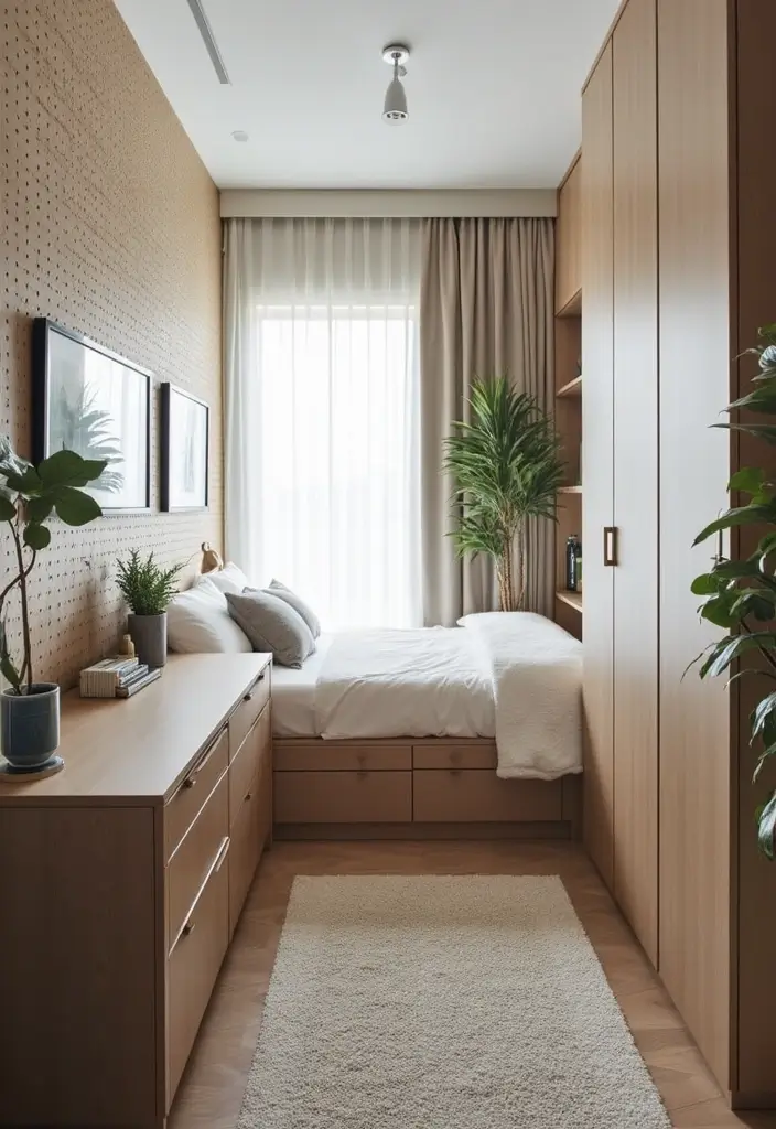 28 Long Narrow Bedroom Ideas That Fix Tricky Layouts 24. Use Smart Organizers for Clutter Control