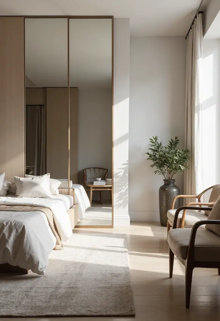 28 Small Bedroom Mirror Ideas That Make Rooms Look Bigger 1. Floor to Ceiling Mirrors
