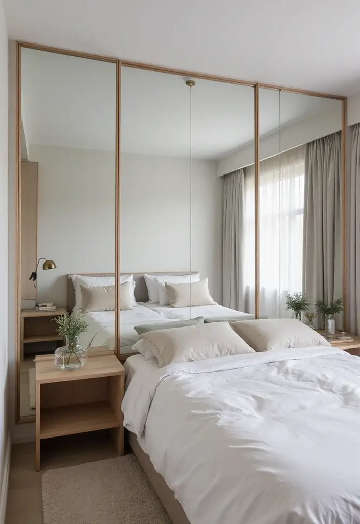 28 Small Bedroom Mirror Ideas That Make Rooms Look Bigger 11. Mirrored Room Dividers