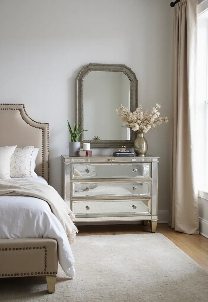 28 Small Bedroom Mirror Ideas That Make Rooms Look Bigger 2. Mirrored Furniture