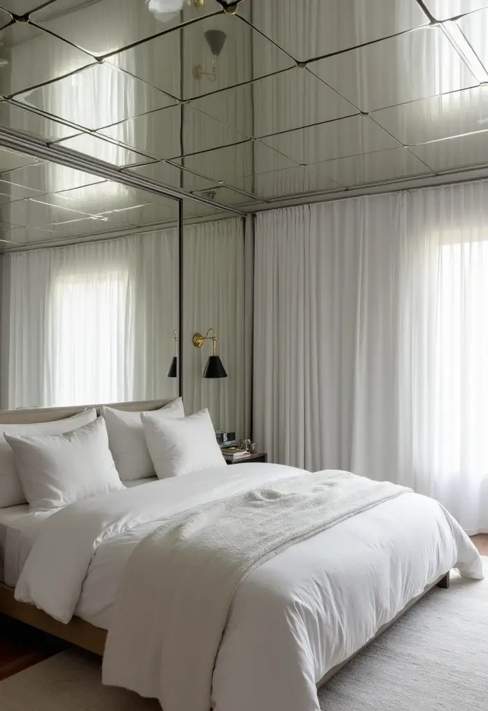 28 Small Bedroom Mirror Ideas That Make Rooms Look Bigger 25. Mirrored Ceiling Tiles