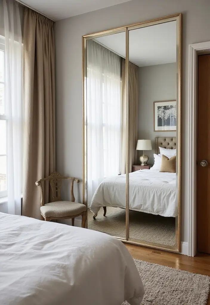 28 Small Bedroom Mirror Ideas That Make Rooms Look Bigger 27. Mirrored Decorative Screens