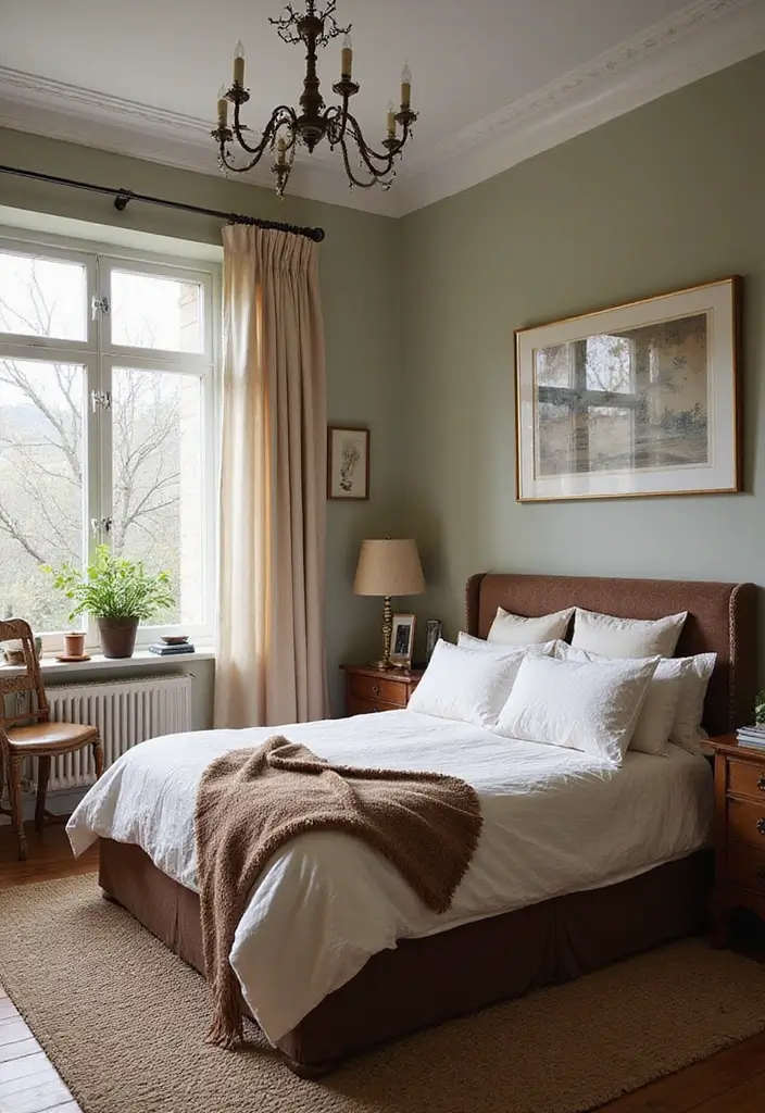 29 Earth Tone Bedroom Ideas That Feel Warm Calm Natural 11. Vintage Finds for Unique Charm