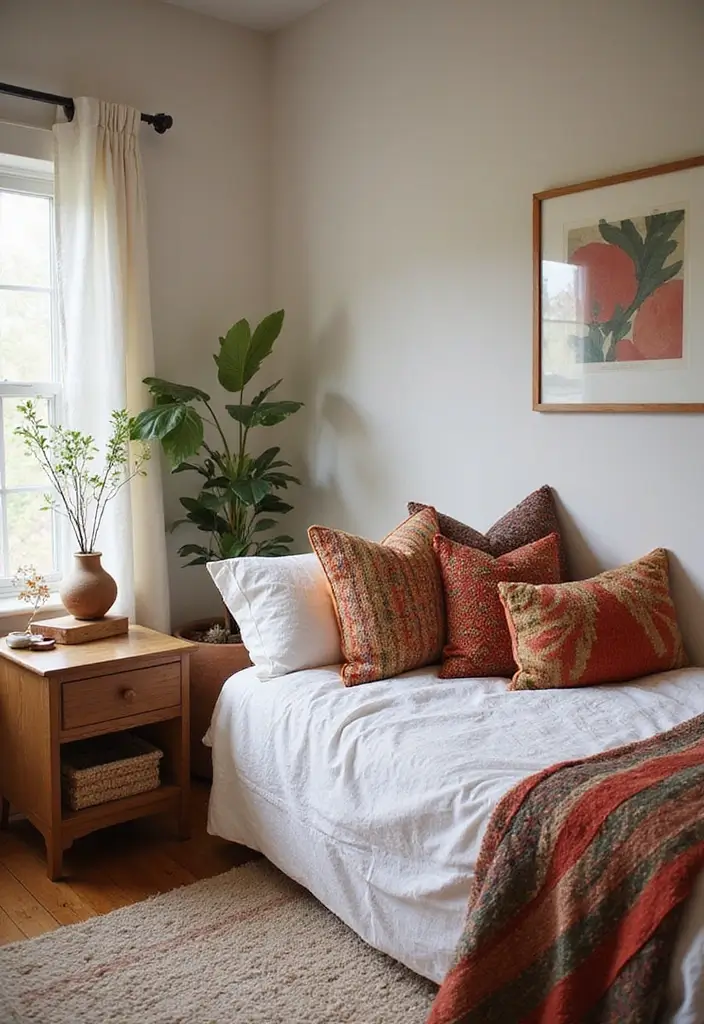 29 Earth Tone Bedroom Ideas That Feel Warm Calm Natural 15. Earthy Colorful Accents