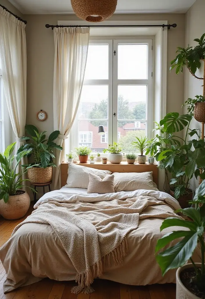 29 Earth Tone Bedroom Ideas That Feel Warm Calm Natural 16. Indoor Plants for Freshness