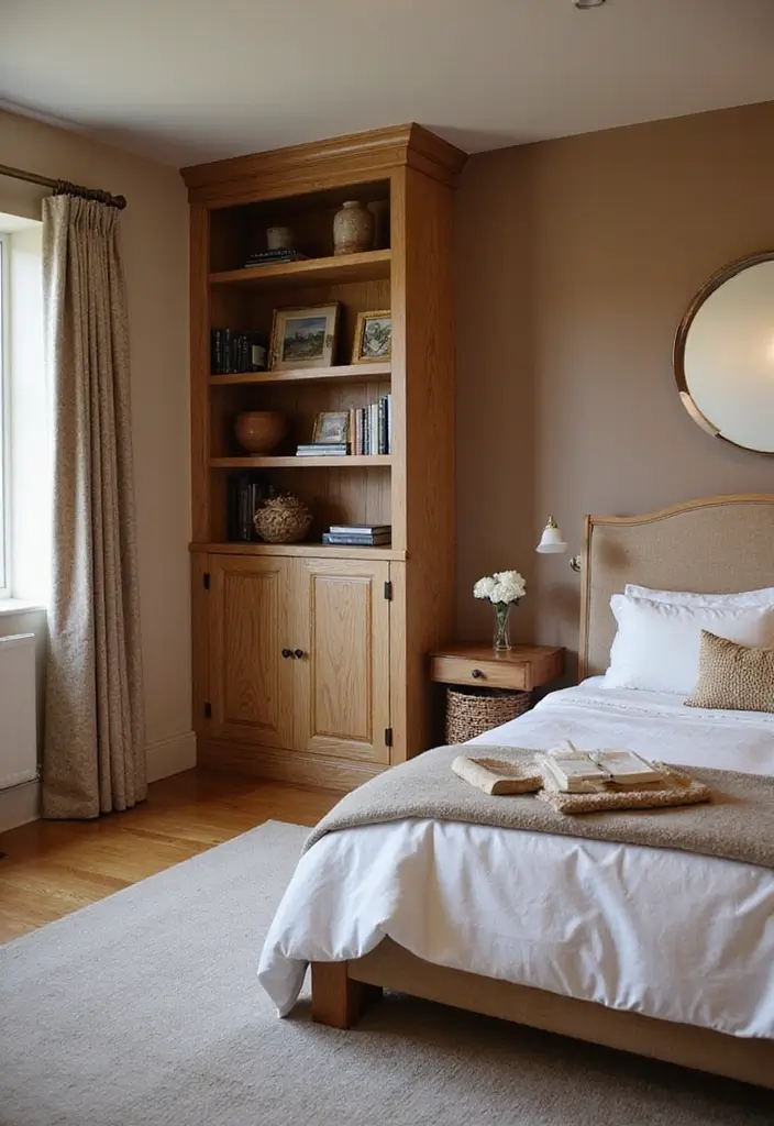 29 Earth Tone Bedroom Ideas That Feel Warm Calm Natural 19. Customized Built Ins for Functionality