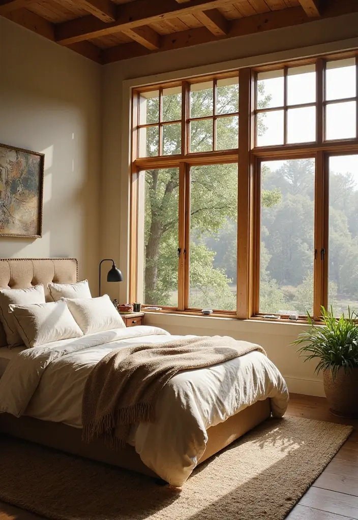 29 Earth Tone Bedroom Ideas That Feel Warm Calm Natural 20. Floor to Ceiling Windows for Natural Light