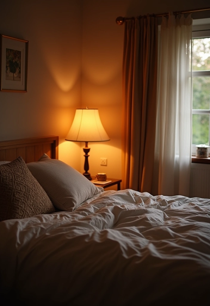 29 Earth Tone Bedroom Ideas That Feel Warm Calm Natural 7. Warm Lighting Ideas for Ambiance