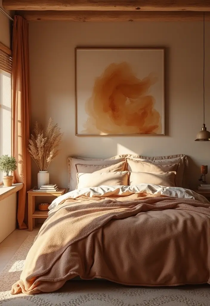 29 Earth Tone Bedroom Ideas That Feel Warm Calm Natural 9. Earthy Artwork to Tie It All Together