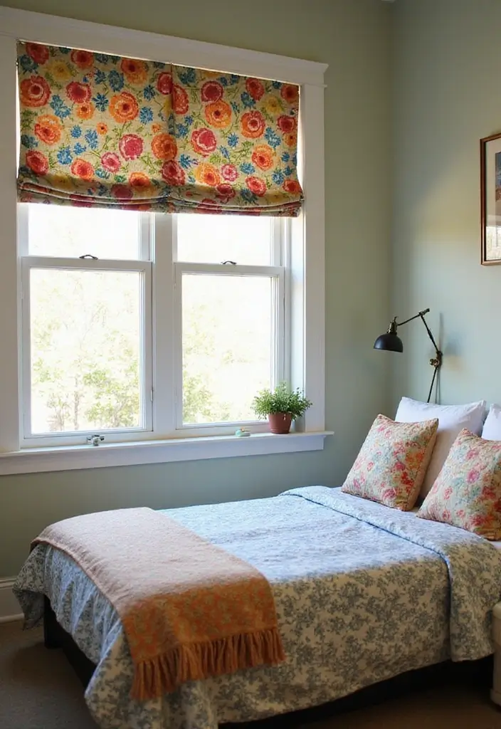 29 Small Bedroom Window Ideas That Brighten Tiny Spaces 19. Colorful Window Treatments for a Fun Twist