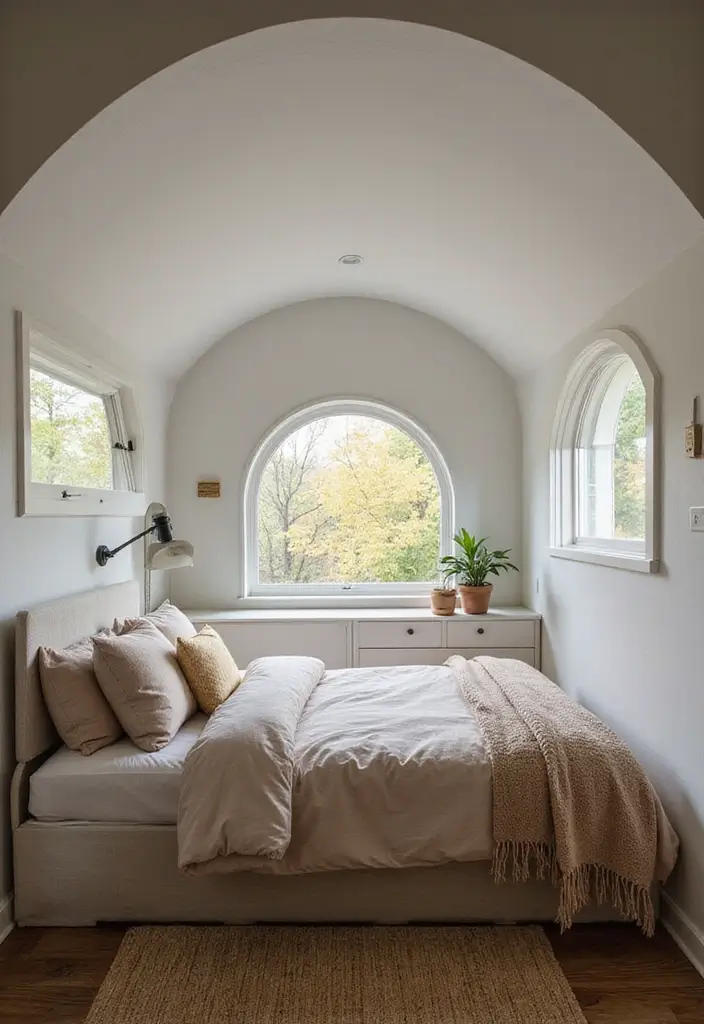 29 Small Bedroom Window Ideas That Brighten Tiny Spaces 23. Custom Window Shapes for Personalization