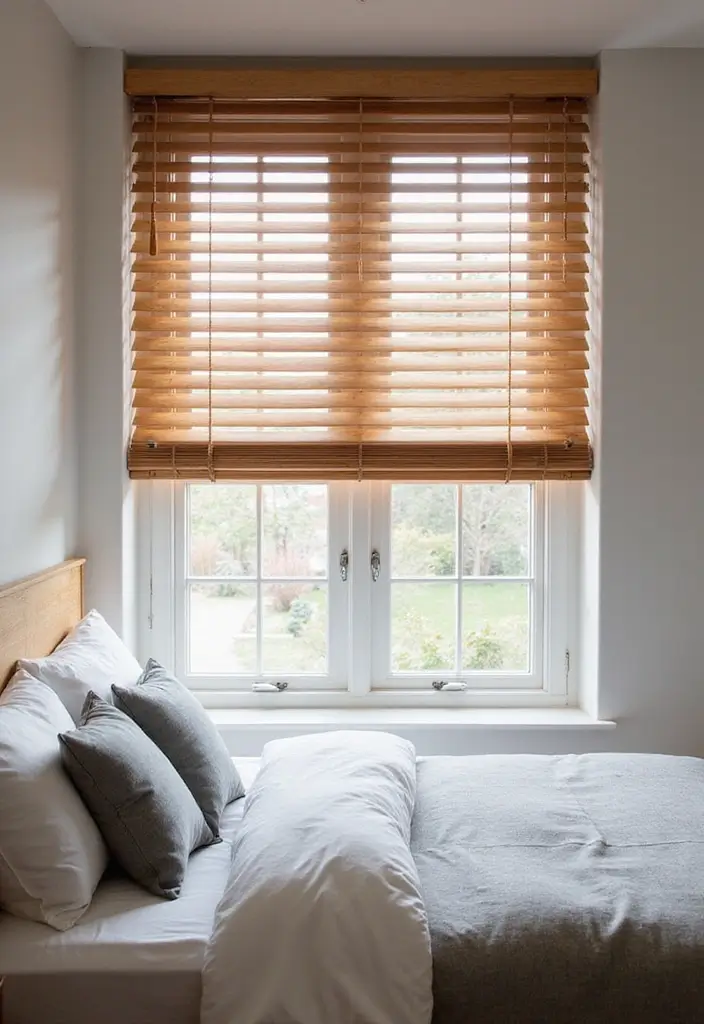 29 Small Bedroom Window Ideas That Brighten Tiny Spaces 4. Minimalistic Blinds for Modern Vibes