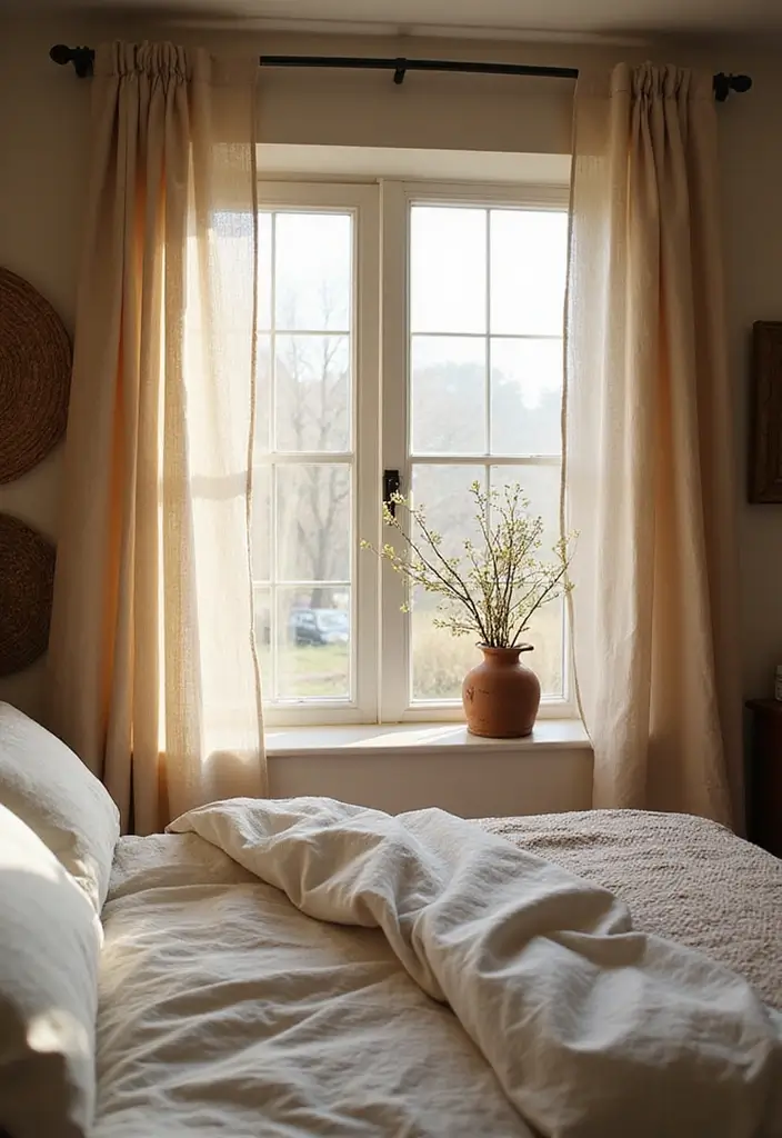 29 Small Bedroom Window Ideas That Brighten Tiny Spaces 8. Layered Textures for Warmth