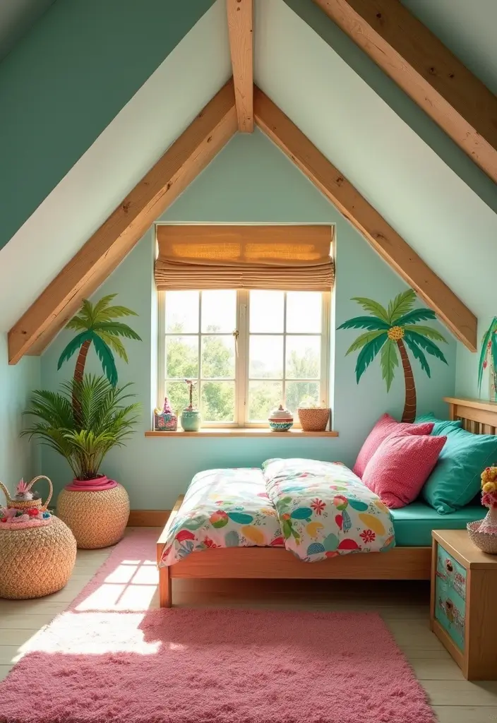 30 Attic Bedroom Ideas for Kids That Feel Magical and Fun 11. Tropical Oasis