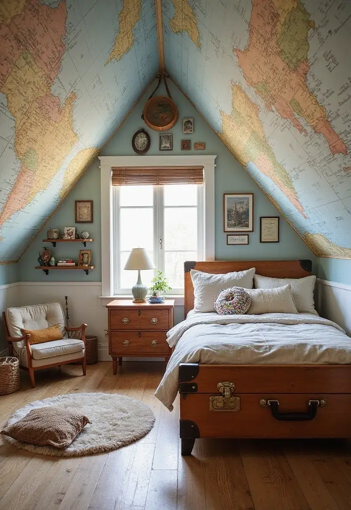 30 Attic Bedroom Ideas for Kids That Feel Magical and Fun 14. Travel Adventure