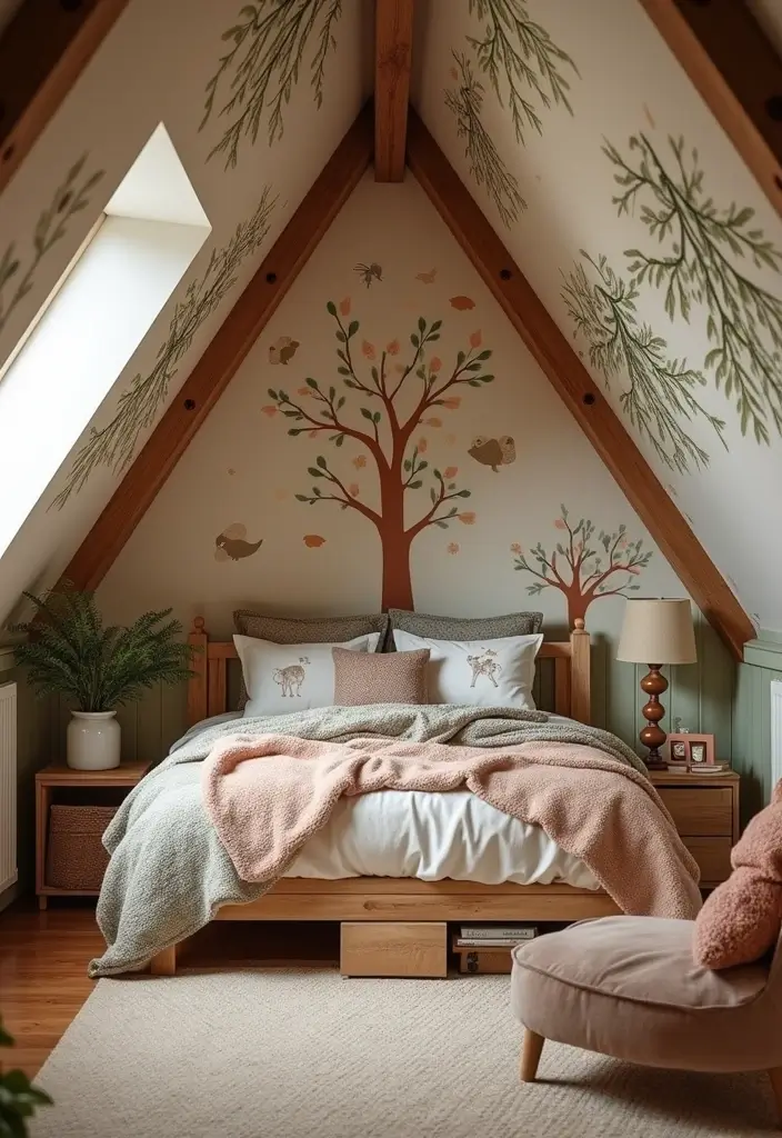 30 Attic Bedroom Ideas for Kids That Feel Magical and Fun 18. Whimsical Woodland