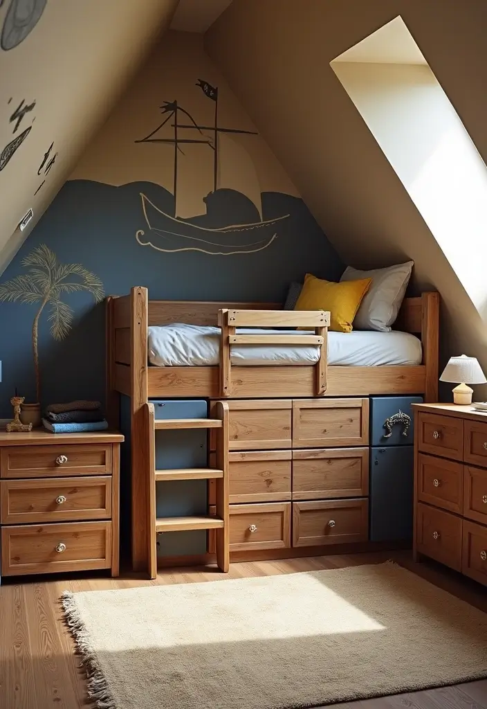 30 Attic Bedroom Ideas for Kids That Feel Magical and Fun 28. Cozy Pirate Cove