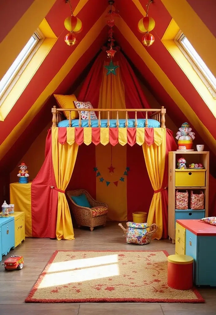 30 Attic Bedroom Ideas for Kids That Feel Magical and Fun 8. Circus Theme