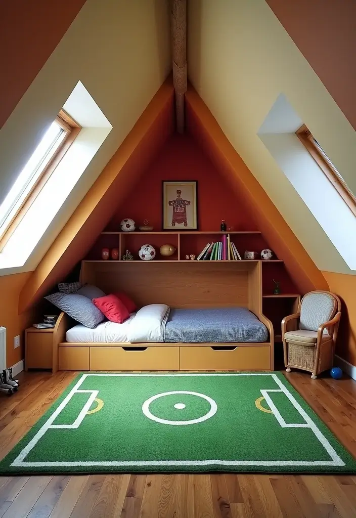 30 Attic Bedroom Ideas for Kids That Feel Magical and Fun 9. Sports Fan Zone