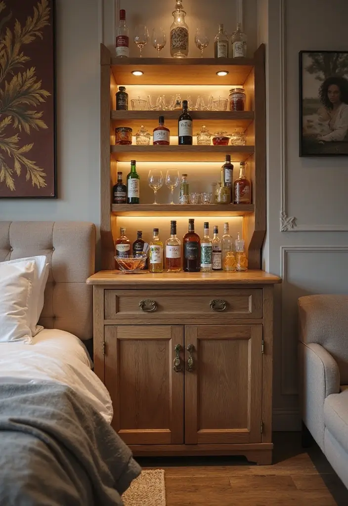 30 Bedroom Decor Ideas for Couples That Spark Instant Romance 19. Mini Bar for Date Nights