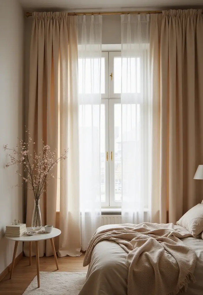 30 Bedroom Set Up Ideas That Make Small Rooms Feel Big 15. Curtains to Enhance Verticality