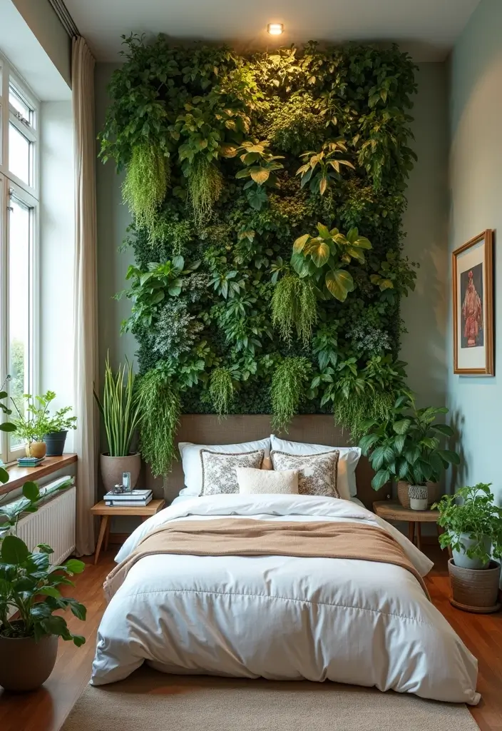 30 Bedroom Set Up Ideas That Make Small Rooms Feel Big 21. Vertical Garden for Freshness