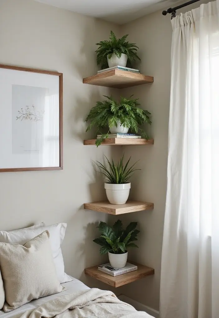 30 Bedroom Wall Storage Ideas That Save Space in Style 12. Corner Shelves for Tight Spaces