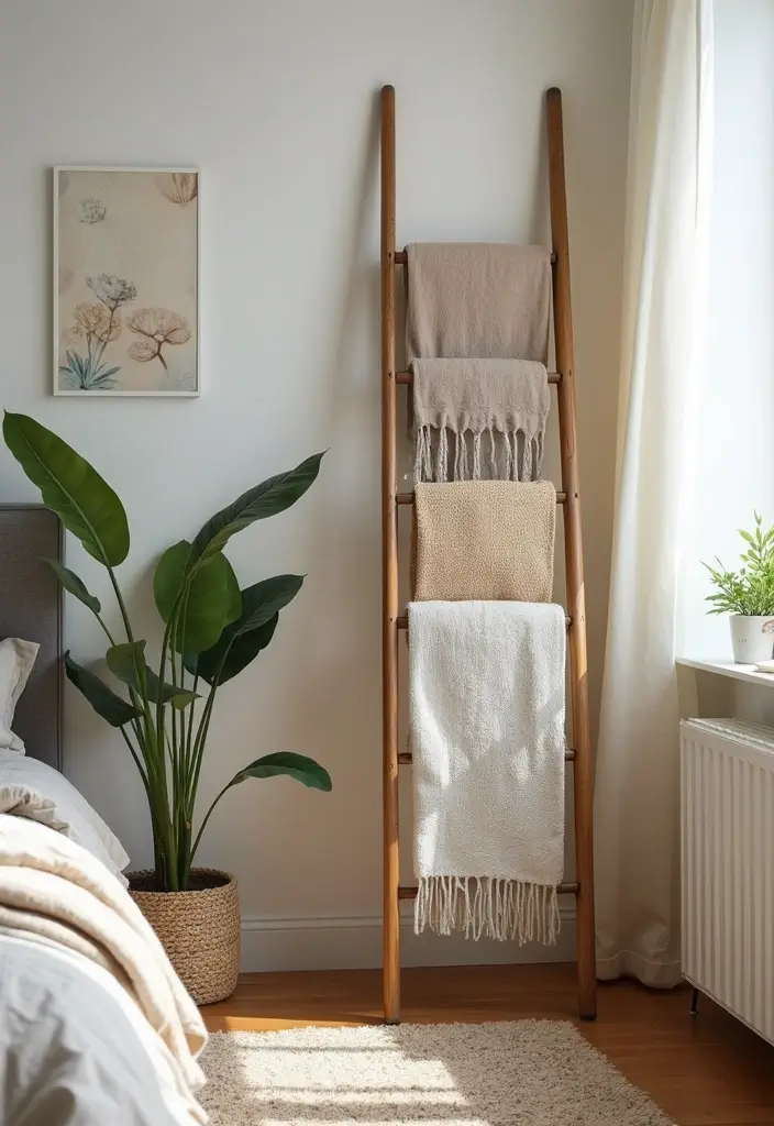 30 Bedroom Wall Storage Ideas That Save Space in Style 14. Ladder Storage