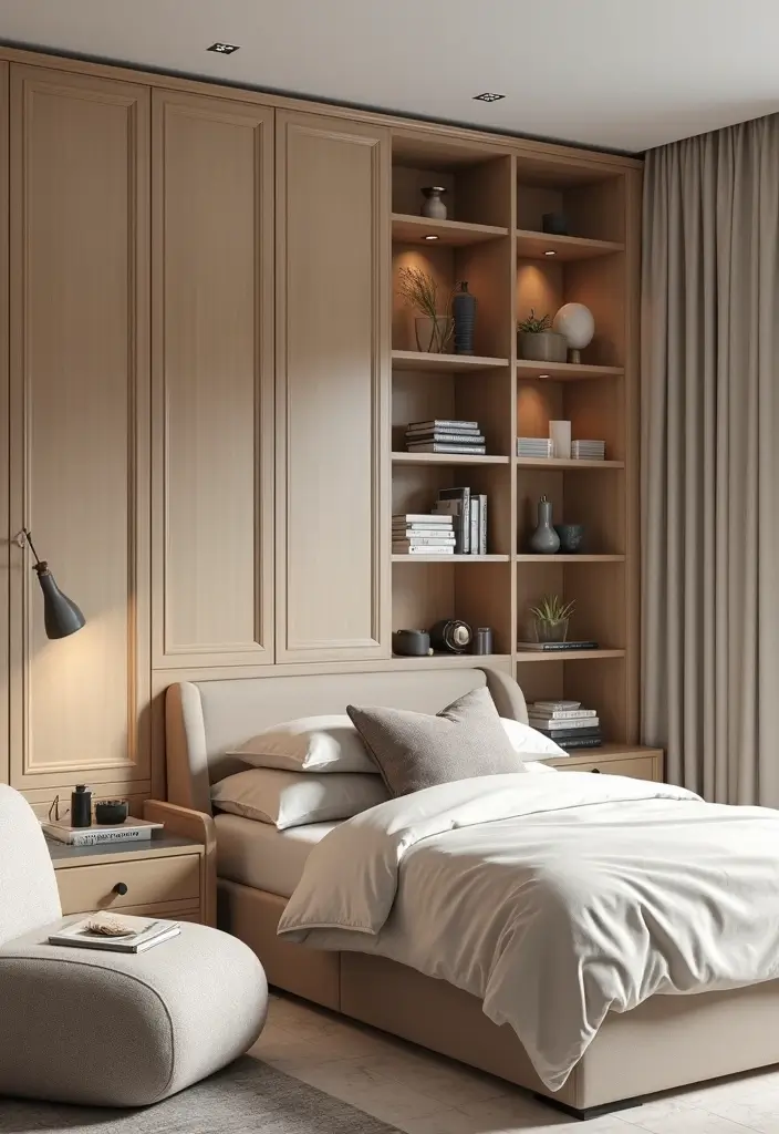 30 Bedroom Wall Storage Ideas That Save Space in Style 27. Hidden Wall Cabinets