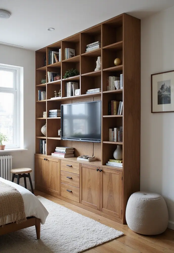 30 Bedroom Wall Storage Ideas That Save Space in Style 4. Bookshelf as a Divider